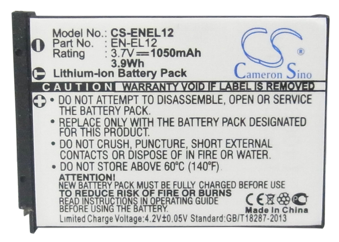 Replacement Battery for NIKON  
Coolpix AW100s – Camera – 1050mAh / 3.89Wh / 3.7V