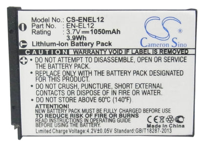 Replacement Battery for NIKON  
Coolpix AW100s – Camera – 1050mAh / 3.89Wh / 3.7V