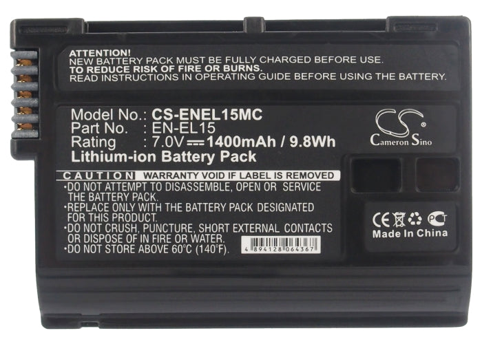 Replacement Battery for Nikon  1 V1 – Camera – 1400mAh / 9.80Wh / 7.0V