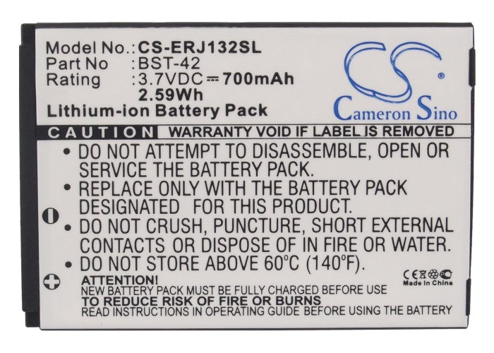 Replacement Battery for Sony Ericsson J132 – Mobile, SmartPhone – 700mAh / 3.7V