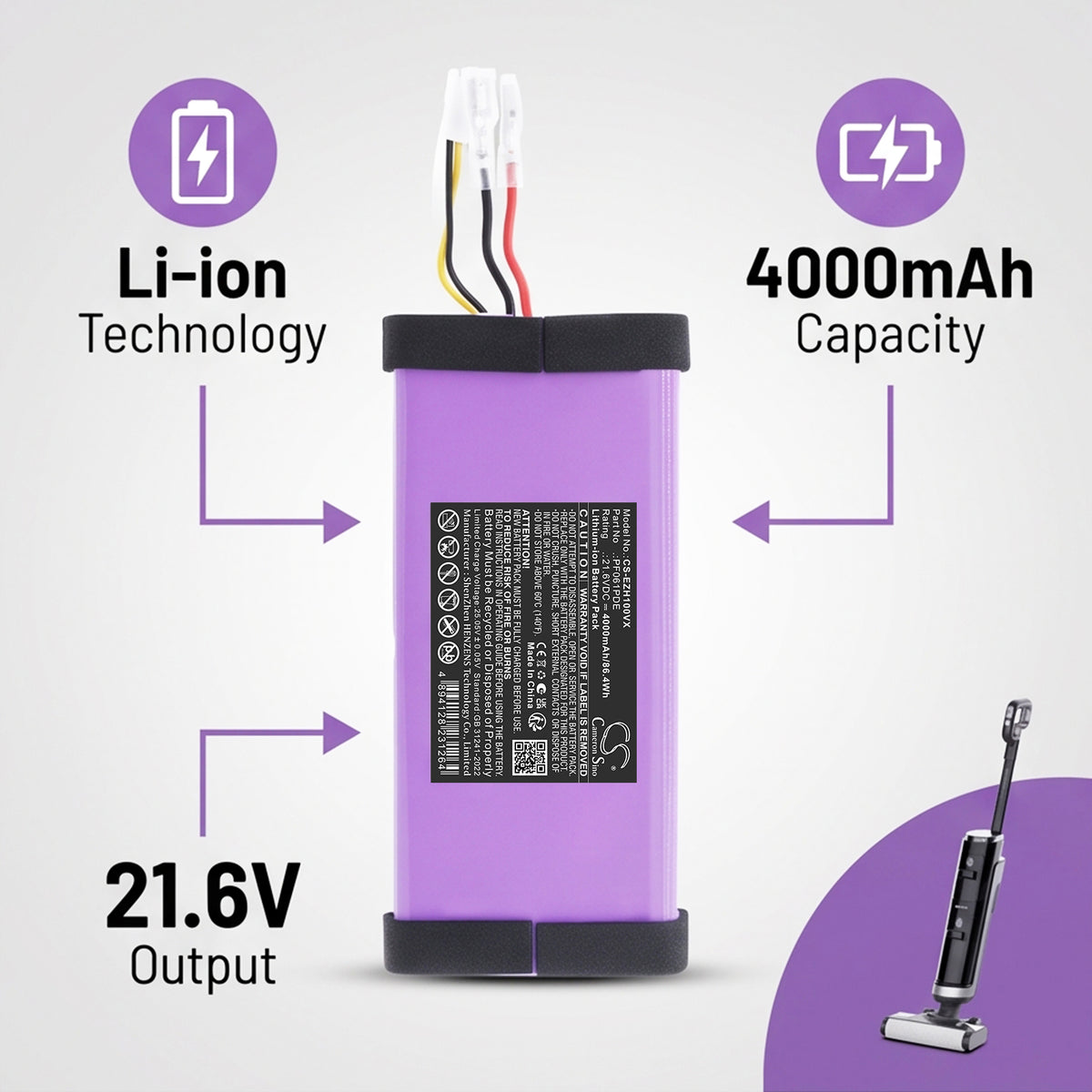 Replacement Battery for EZVIZ CS-RH1 – Vacuum – 4000mAh / 21.6V