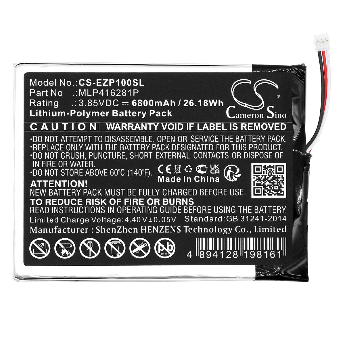 Replacement Battery for Ezviz DP1S – Home Security Camera – 6800mAh / 3.85V