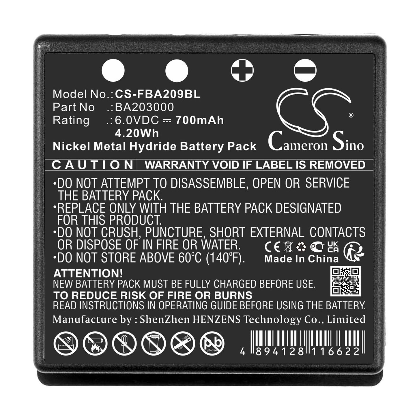 Replacement Battery for HBC  FBFUB09N – Crane Remote Control – 700mAh / 4.20Wh / 6.0V