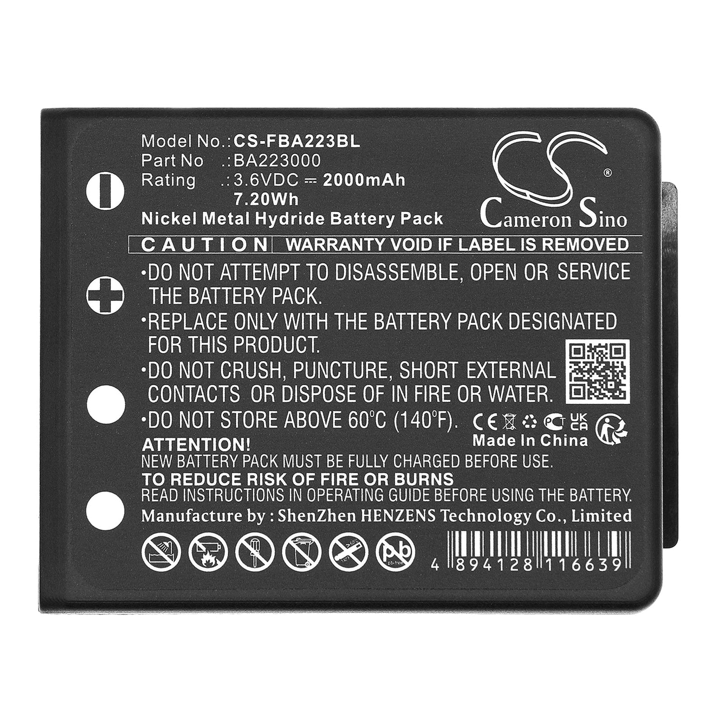 Replacement Battery for HBC  FBFUB09N – Crane Remote Control – 2000mAh / 7.20Wh / 3.6V