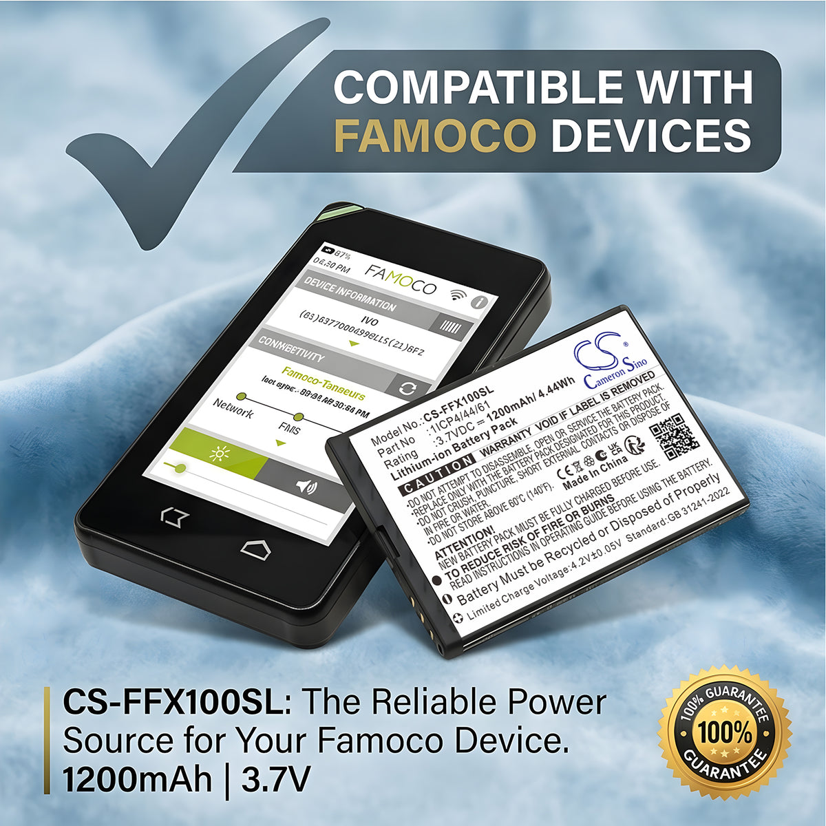 Replacement Battery for FAMOCO FX110 – ID Card Reader – 1200mAh / 3.7V