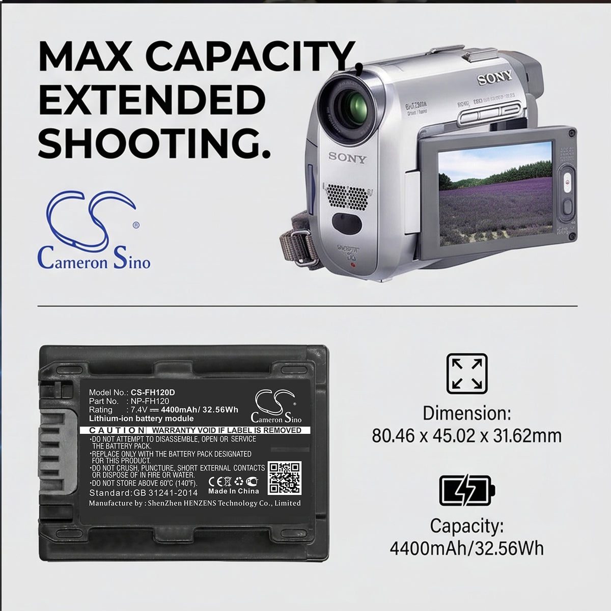 Replacement Battery for Sony DCR-DVD908E – Camera – 4400mAh / 7.4V