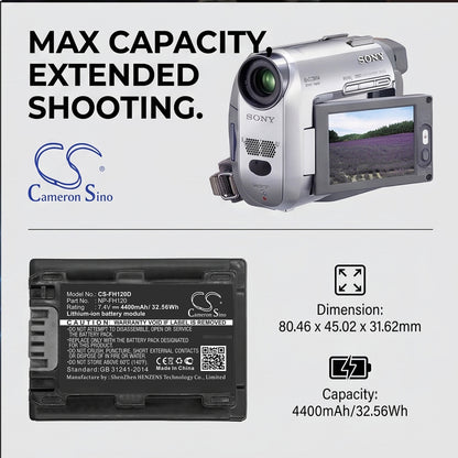 Replacement Battery for Sony DCR-DVD908E – Camera – 4400mAh / 7.4V