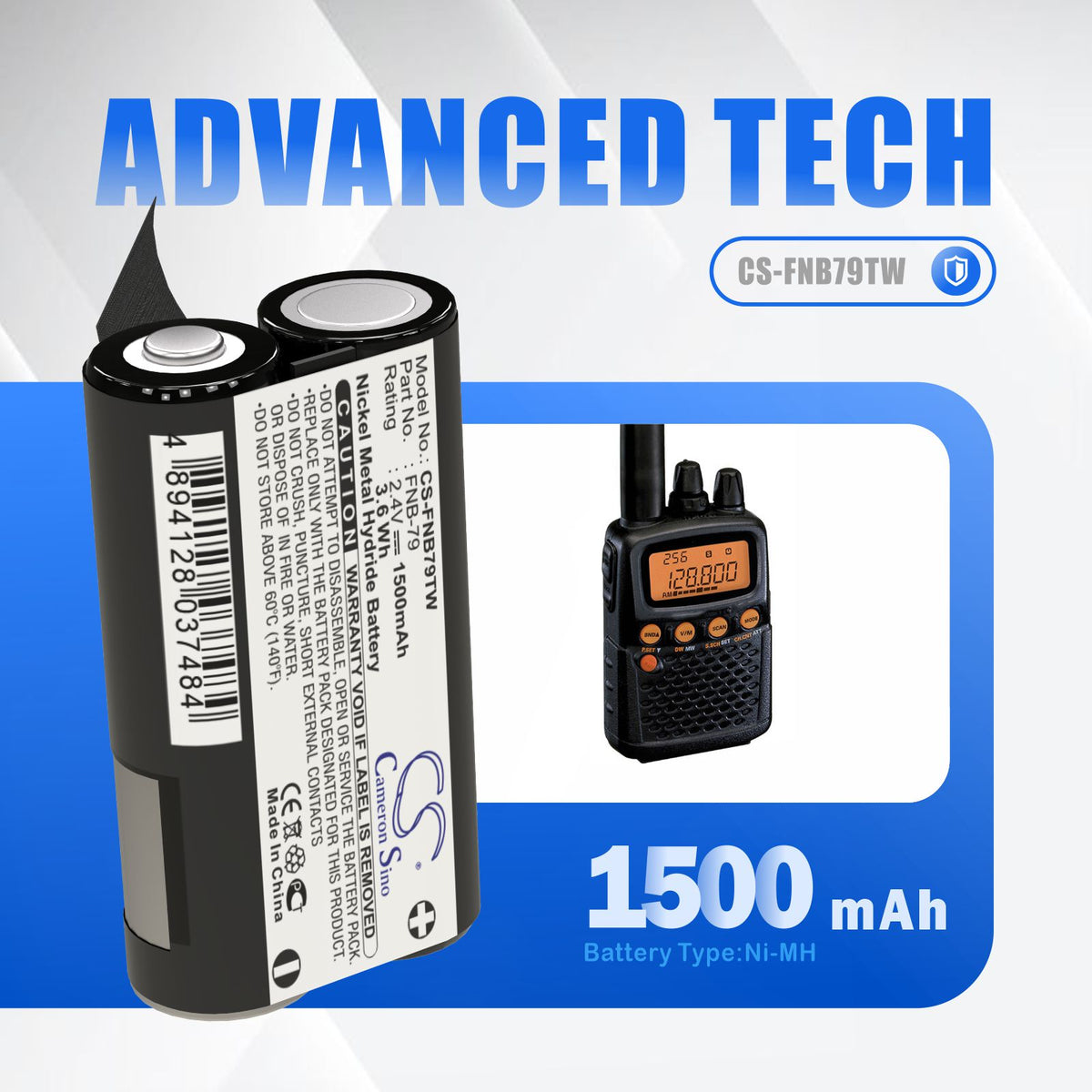 Replacement Battery for Yaesu VR-120 – Two-Way Radio – 1500mAh / 2.4V