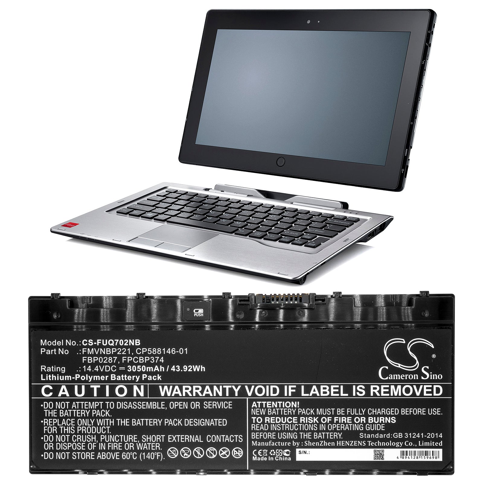 Replacement Battery for Fujitsu LifeBook Q702 – Notebook, Laptop – 3050mAh / 14.4V - image 4