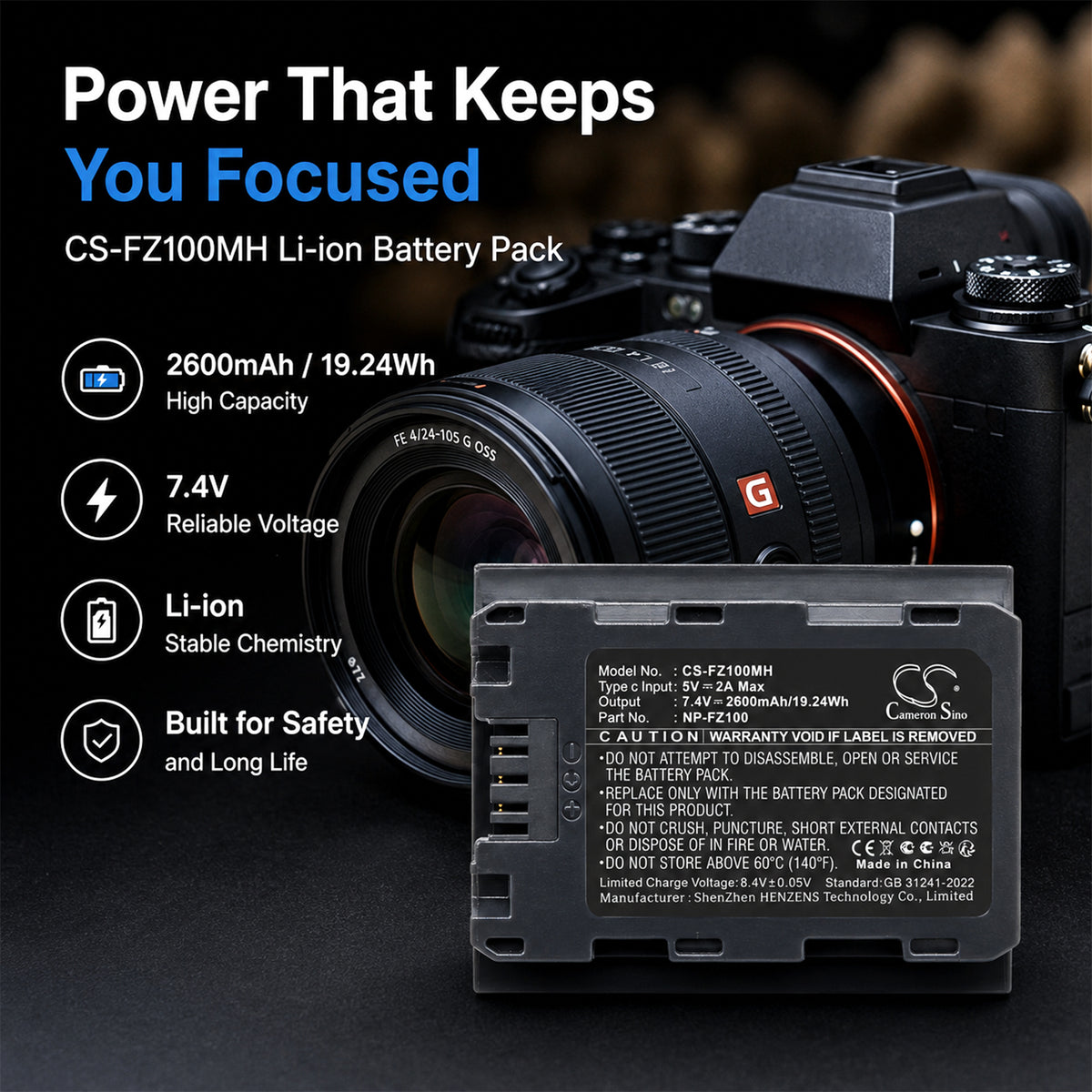 Replacement Battery for Sony A7 Mark 3 – Camera – 2600mAh / 7.4V