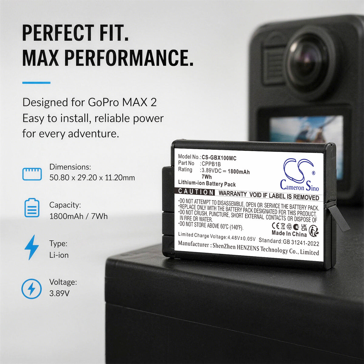 Replacement Battery for GoPro Max 2 – Camera – 1800mAh / 3.89V