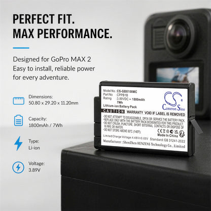 Replacement Battery for GoPro Max 2 – Camera – 1800mAh / 3.89V