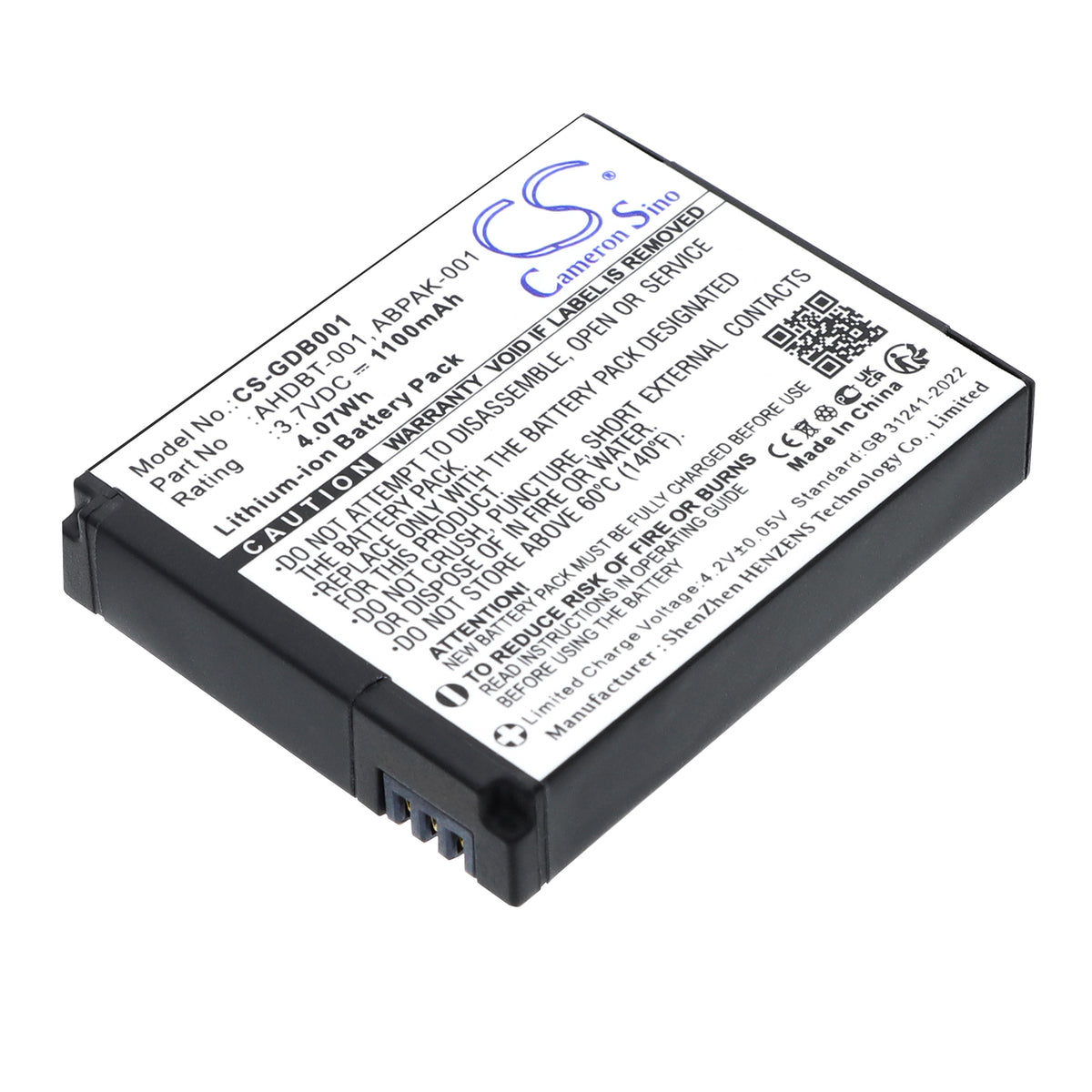 Replacement Battery for GoPro Hero – Camera – 1100mAh / 3.7V