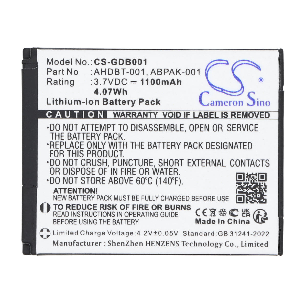Replacement Battery for GoPro Hero – Camera – 1100mAh / 3.7V