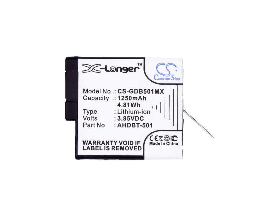 Replacement Battery for GoPro  601-10197-00 – Camera – 1250mAh / 4.81Wh / 3.85V