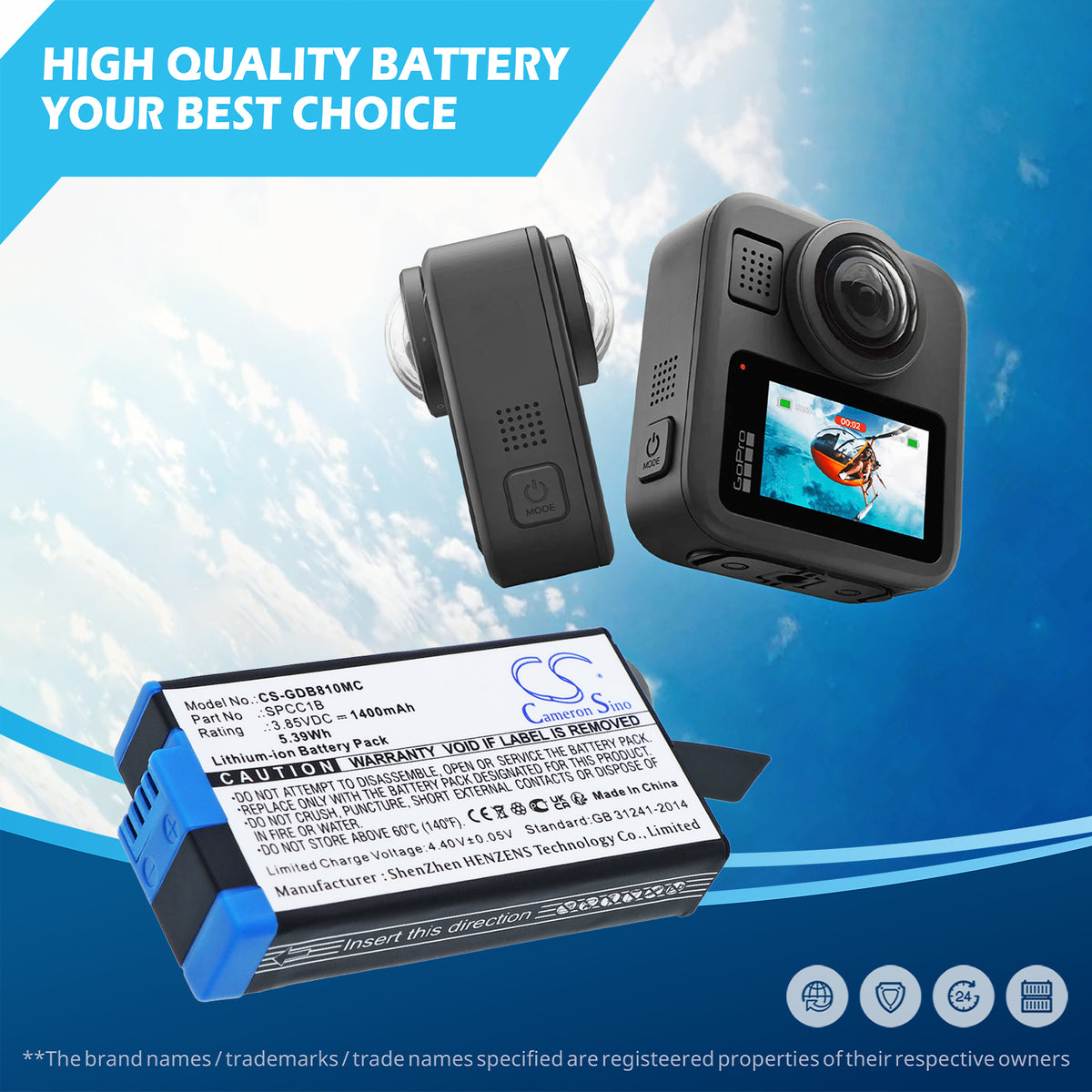 Replacement Battery for GoPro Max – Camera – 1400mAh / 3.85V