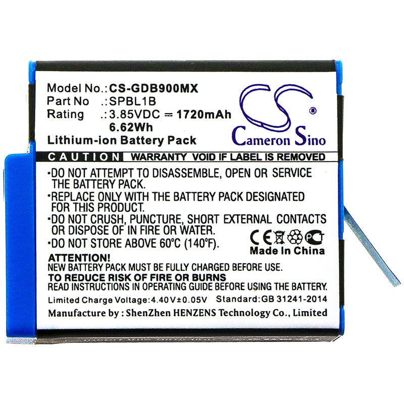 Replacement Battery for Gopro  AHDBT-901 – Camera – 1720mAh / 6.62Wh / 3.85V
