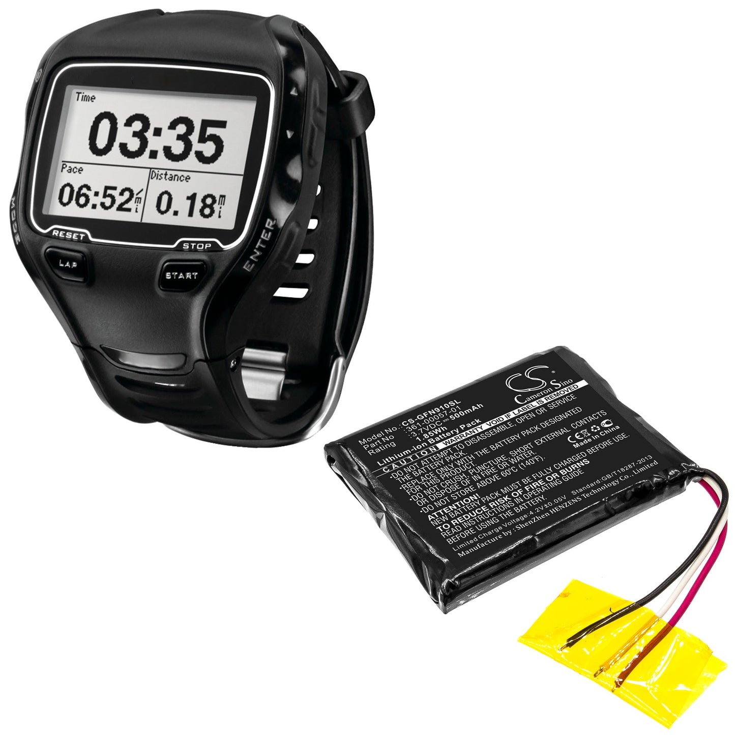 Replacement Battery for Garmin  forerunner 910XT – GPS, Navigator – 500mAh / 1.85Wh / 3.7V