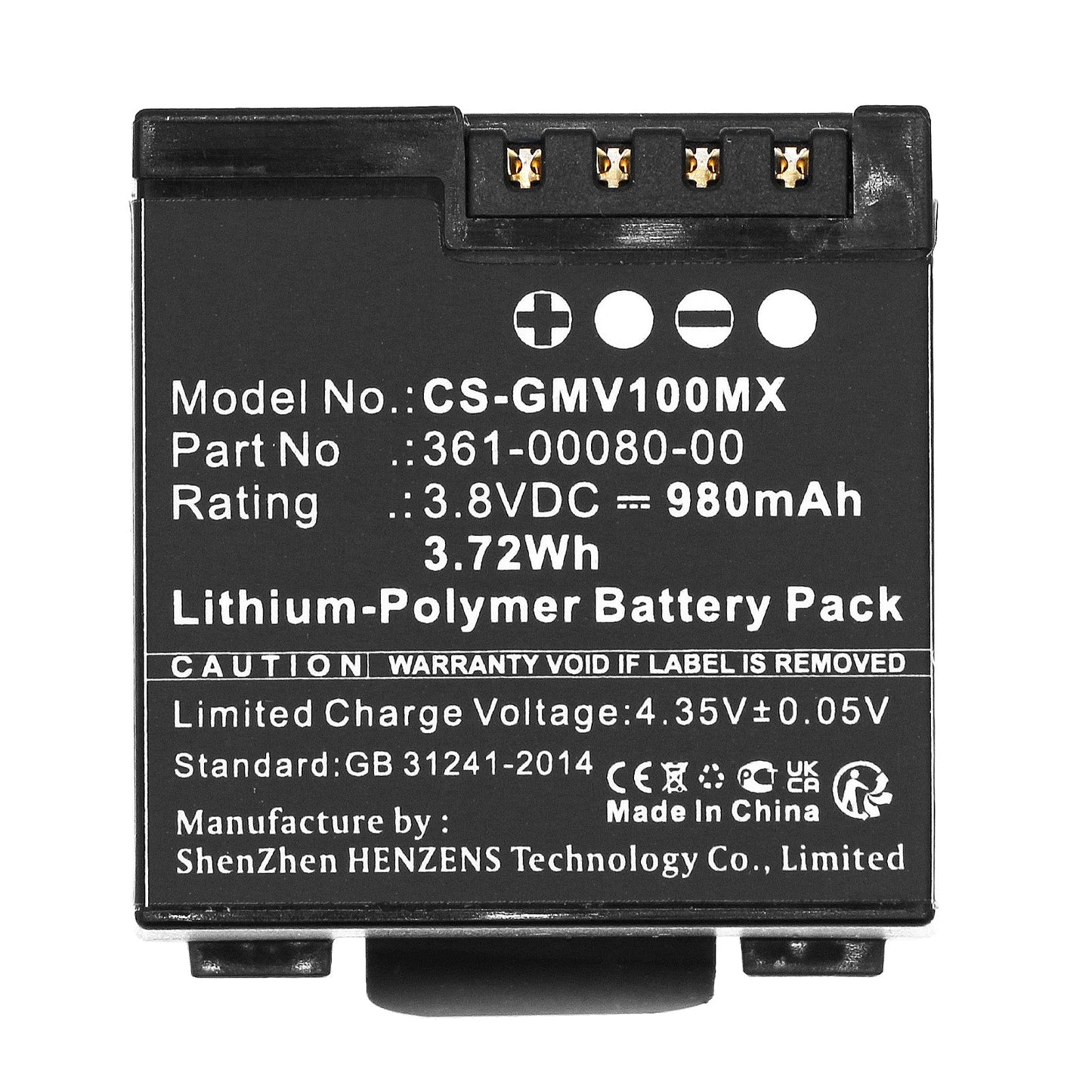 Replacement Battery for Garmin  Virb X – Camera – 980mAh / 3.72Wh / 3.8V