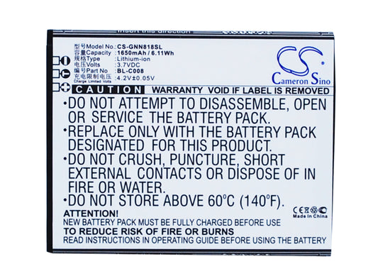 Replacement Battery for GIONEE GN705W – Mobile, SmartPhone – 1650mAh / 3.7V