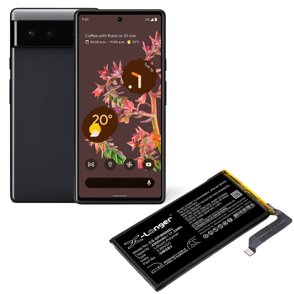 Replacement Battery for Google Pixel 6 – Mobile, SmartPhone – 4500mAh / 3.85V