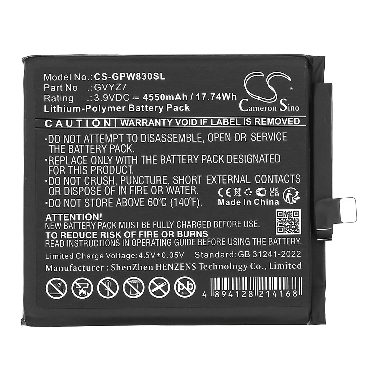 Replacement Battery for Google GEC77 – Mobile, SmartPhone – 4550mAh / 3.9V