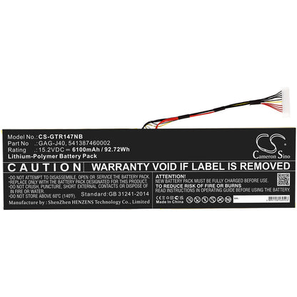 Replacement Battery for Gigabyte  Aero 14 – Notebook, Laptop – 6100mAh / 92.72Wh / 15.2V