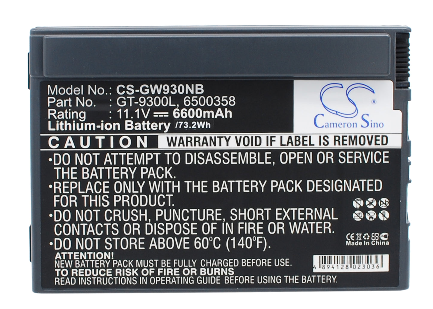 Replacement Battery for Gateway Solo 9300 – Notebook, Laptop – 6600mAh / 11.1V - image 1