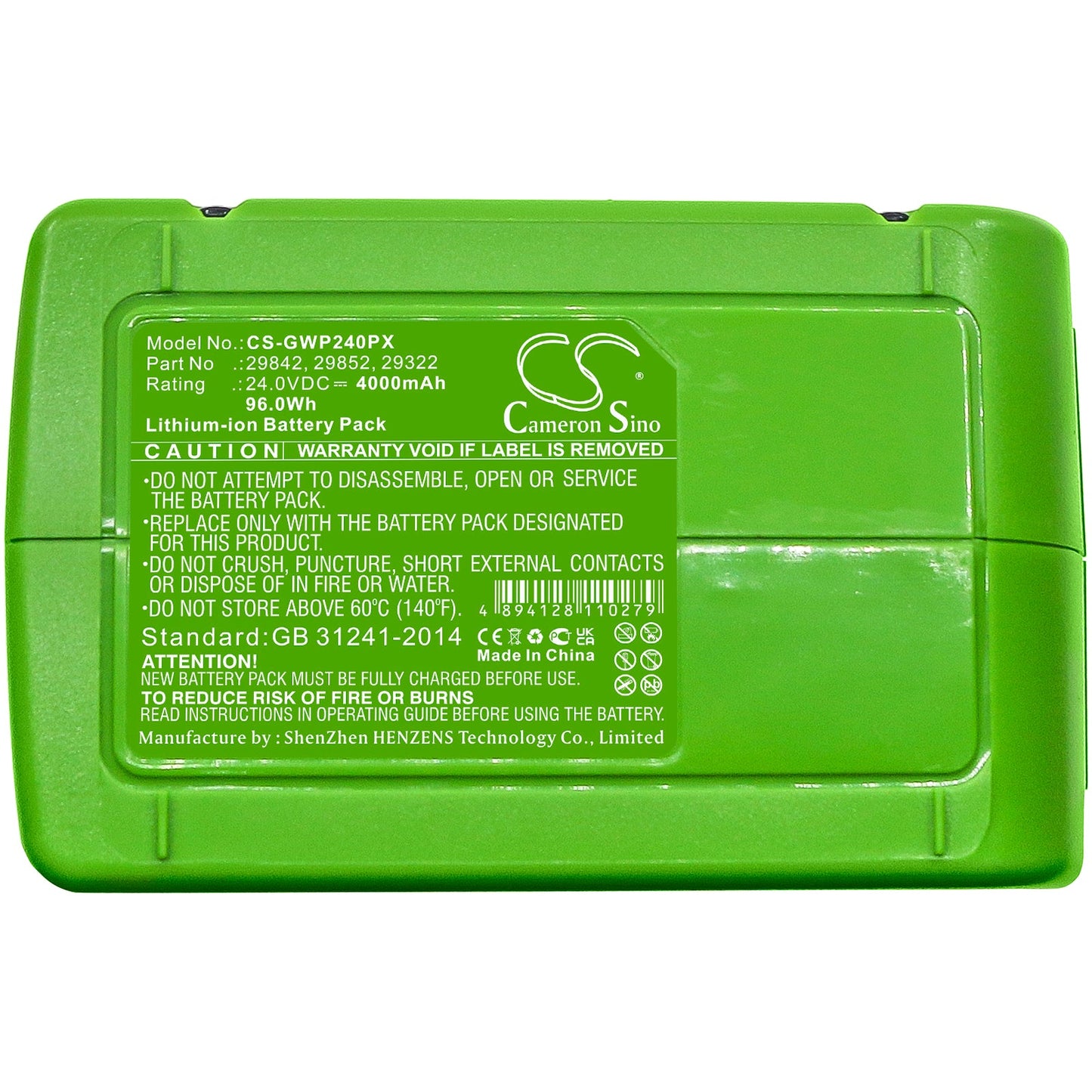 Replacement Battery for GreenWorks  10-Inch Cordless Chainsaw 2036 – Power Tools – 4000mAh / 96.00Wh / 24.0V