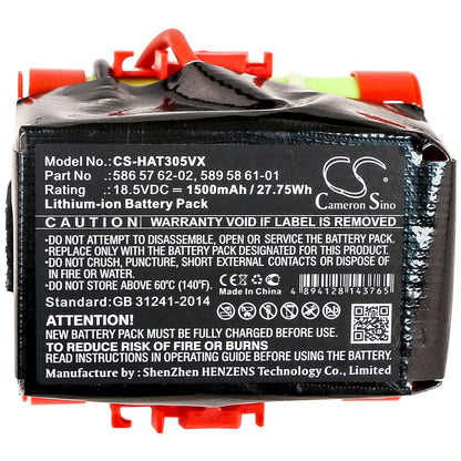 Replacement Battery for Gardena  McCulloch Rob R600 – Lawn Mowers – 1500mAh / 27.75Wh / 18.5V