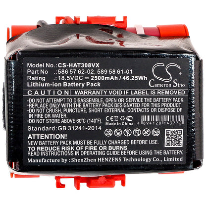 Replacement Battery for Gardena  McCulloch Rob R600 – Lawn Mowers – 2500mAh / 46.25Wh / 18.5V