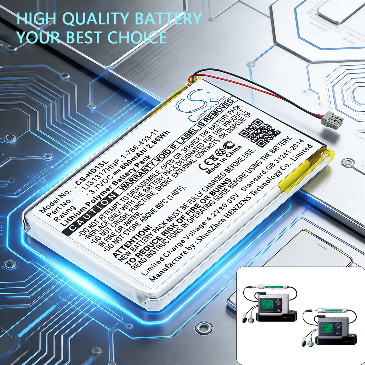 Replacement Battery for Sony NW-HD1 MP3 Player – Media Player – 800mAh / 3.7V