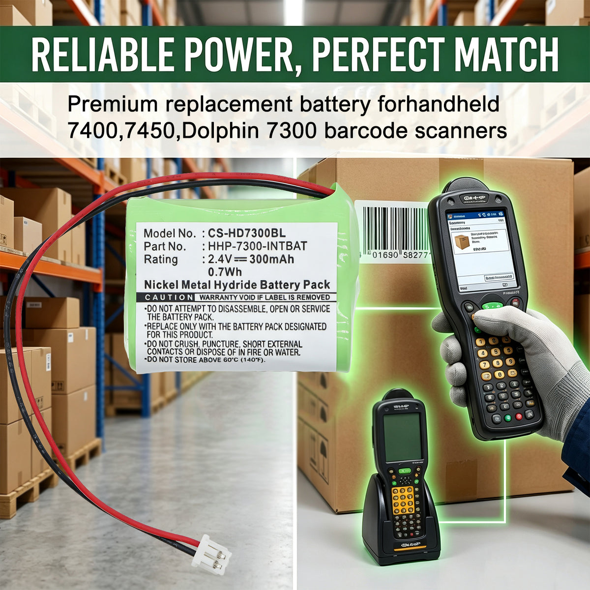 Replacement Battery for HandHeld Dolphin 7300 – Barcode Scanner – 300mAh / 2.4V