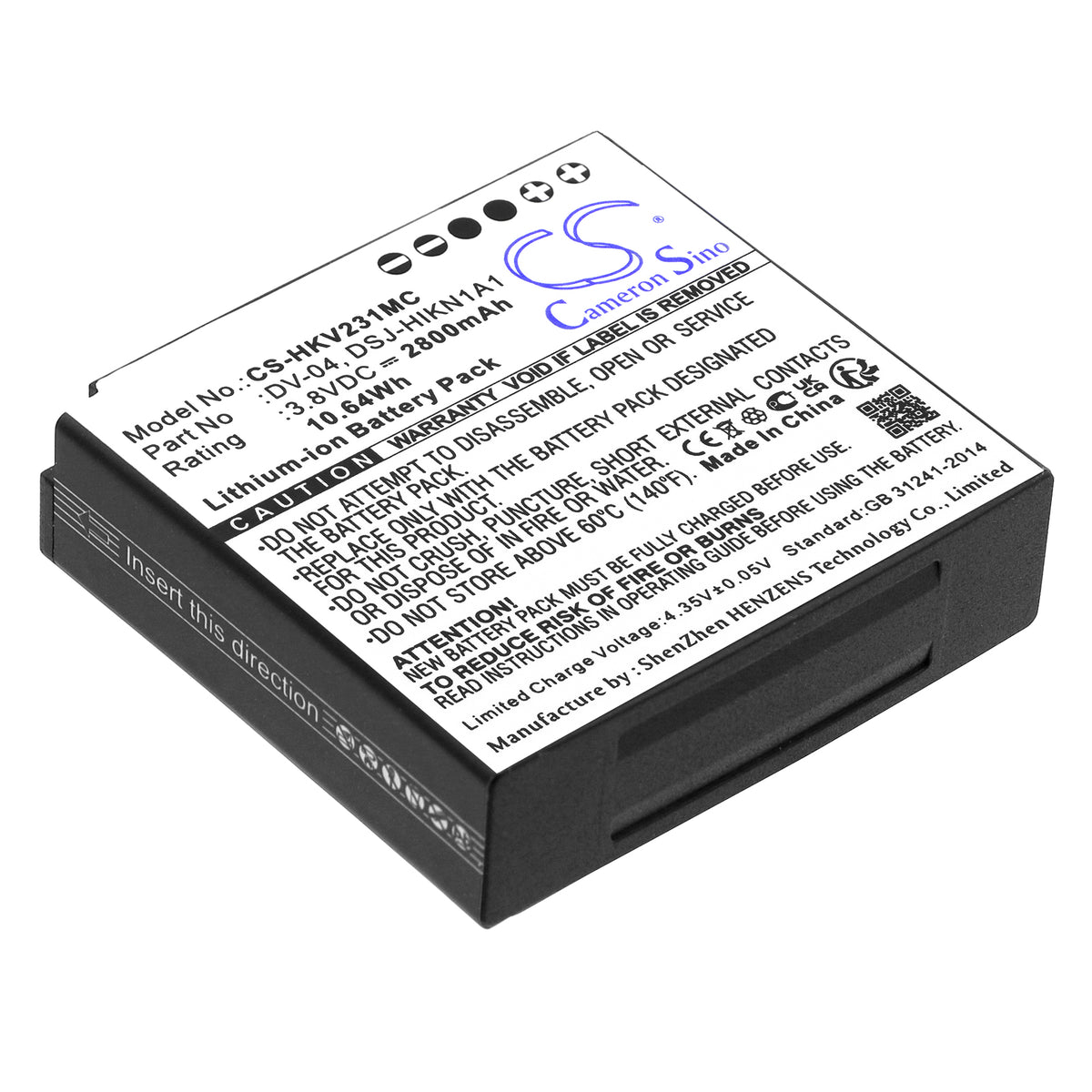 Replacement Battery for Hikvision DS-MH1310-N1 – Body Camera – 2800mAh / 3.8V