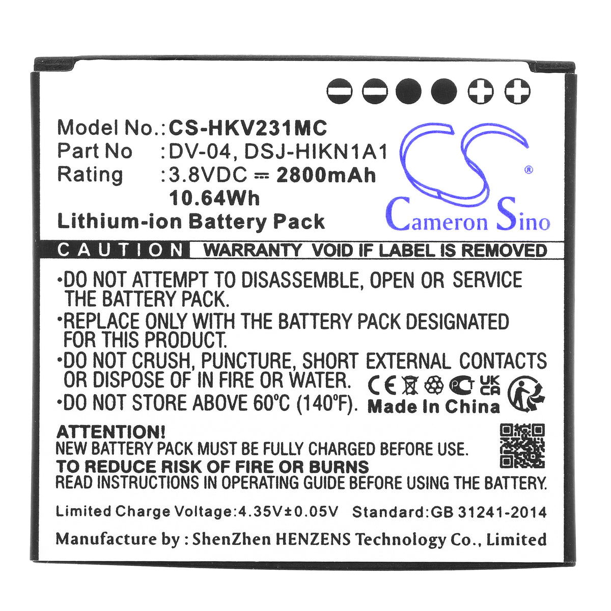 Replacement Battery for Hikvision DS-MH1310-N1 – Body Camera – 2800mAh / 3.8V