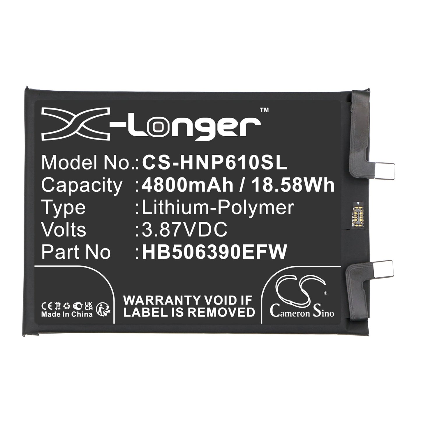 Replacement Battery for Honor  60 Pro 5G – Mobile, SmartPhone – 4800mAh / 18.58Wh / 3.87V