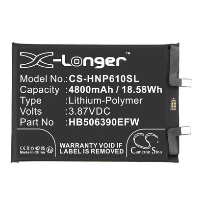 Replacement Battery for Honor  60 Pro 5G – Mobile, SmartPhone – 4800mAh / 18.58Wh / 3.87V
