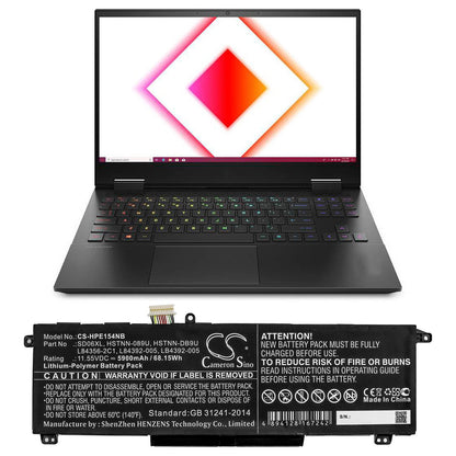 Replacement Battery for HP  Omen 15 2020 – Notebook, Laptop – 5900mAh / 68.15Wh / 11.55V