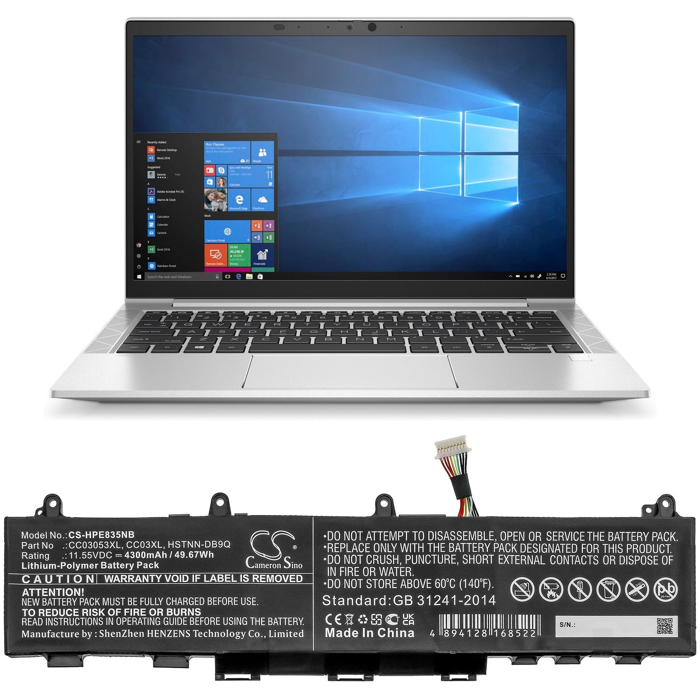 Replacement Battery for HP  EliteBook 830 G7 – Notebook, Laptop – 4300mAh / 49.67Wh / 11.55V