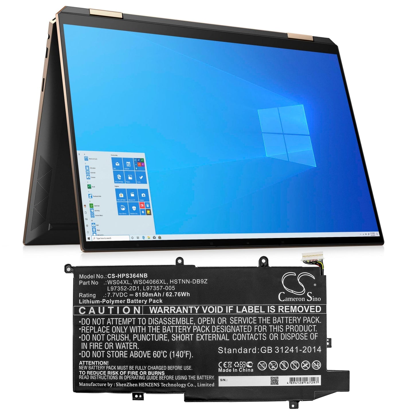 Replacement Battery for HP  Spectre x360 14-ea0002ni – Notebook, Laptop – 8150mAh / 62.76Wh / 7.7V