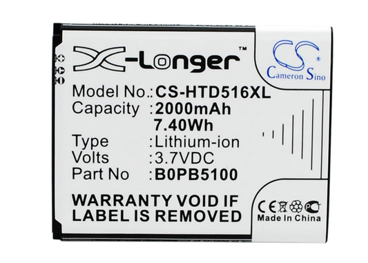 Replacement Battery for HTC Desire 516 – Mobile, SmartPhone – 2000mAh / 3.7V