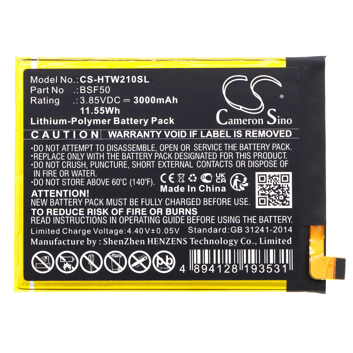 Replacement Battery for HTC Wildfire E Lite – Mobile, SmartPhone – 3000mAh / 3.85V