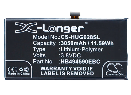 Replacement Battery for Huawei | Honor Ascend G628 – Mobile, SmartPhone – 3050mAh / 3.8V