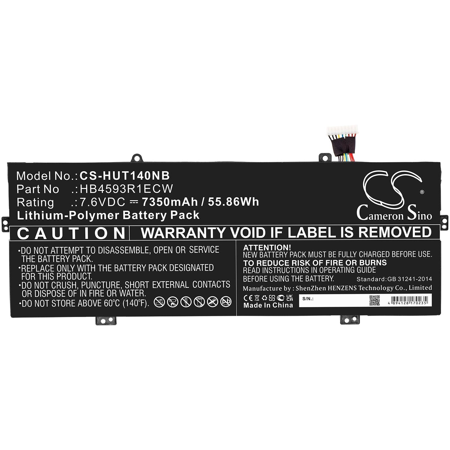 Replacement Battery for Huawei  book X Pro i5-8250U 256GB – Notebook, Laptop – 7350mAh / 55.86Wh / 7.6V