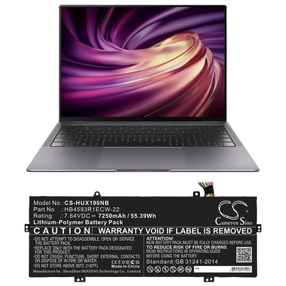 Replacement Battery for Huawei  MACH-W19L – Notebook, Laptop – 7250mAh / 55.39Wh / 7.64V
