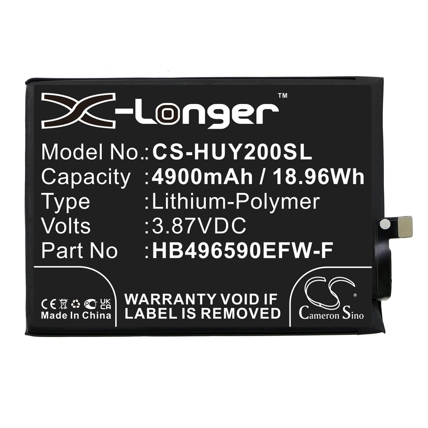 Replacement Battery for Honor  KOZ-AL00 – Mobile, SmartPhone – 4900mAh / 18.96Wh / 3.87V