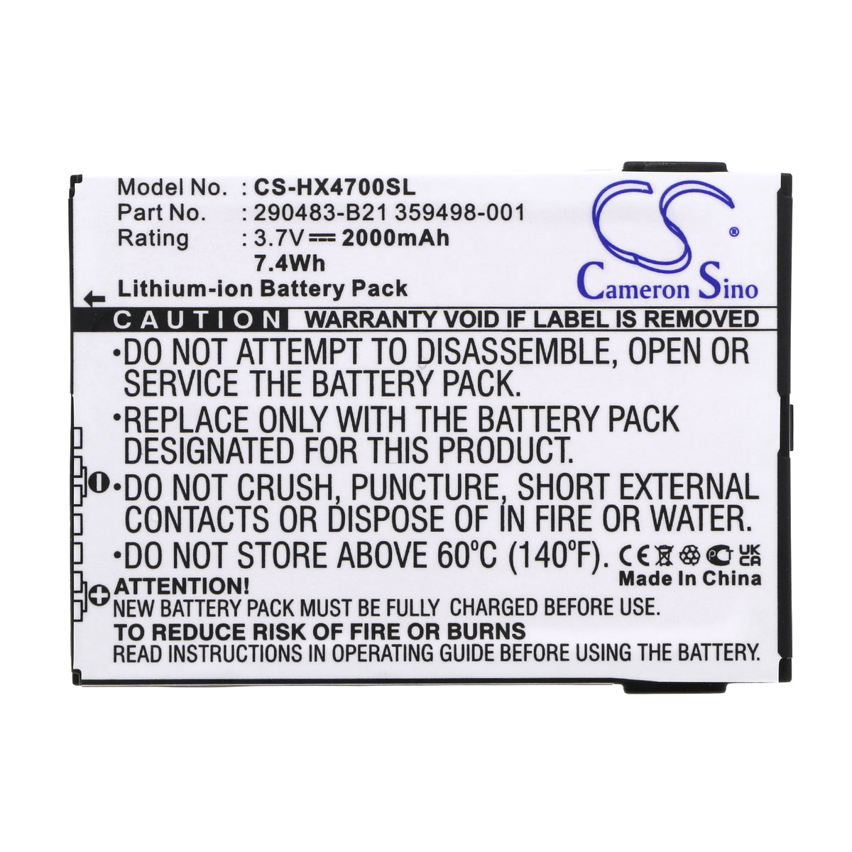 Replacement Battery for HP iPAQ HX4700 – PDA, Pocket PC – 2000mAh / 3.7V