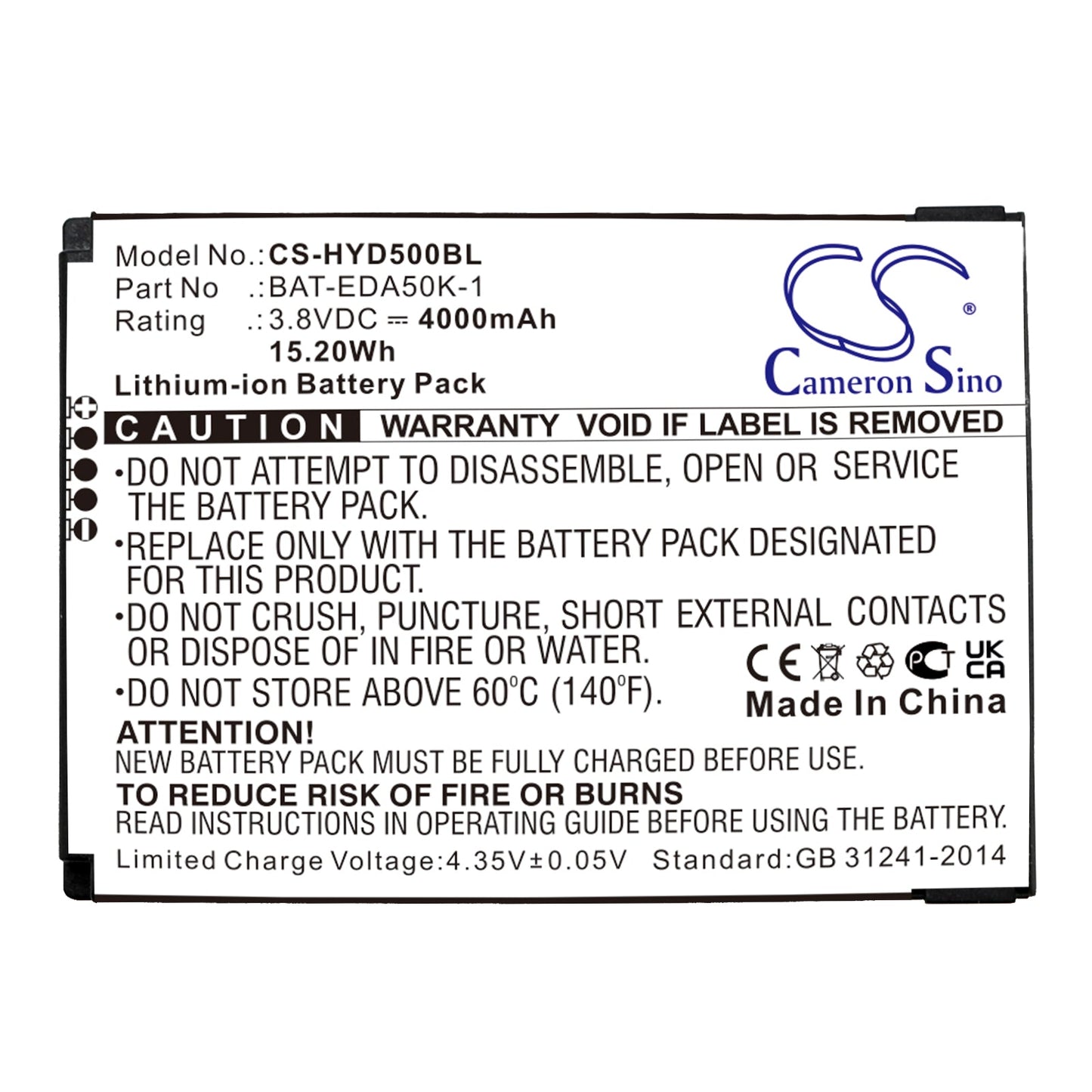 Replacement Battery for Honeywell  EDA50K – Barcode Scanner – 4000mAh / 15.20Wh / 3.8V