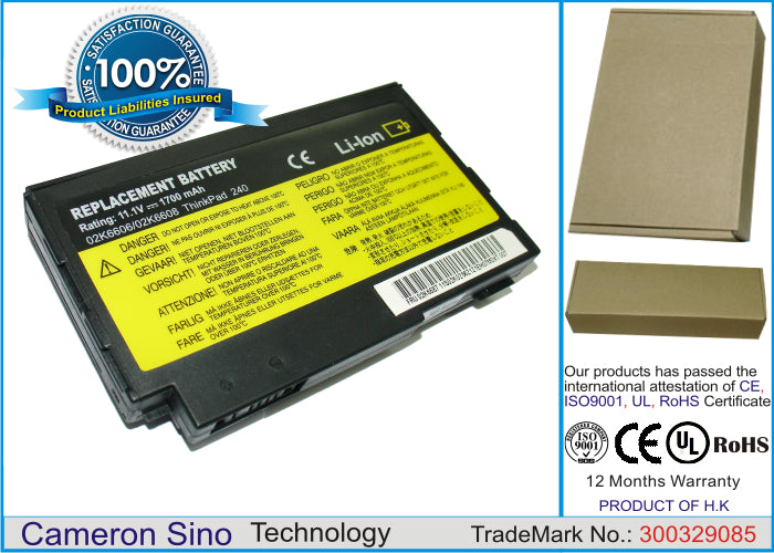 Replacement Battery for IBM Thinkpad 240z – Notebook, Laptop – 1700mAh / 11.1V - image 1