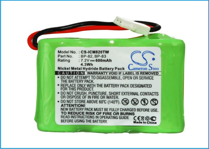 Replacement Battery for ICOM  IC-24AT – Two-Way Radio – 600mAh / 4.32Wh / 7.2V